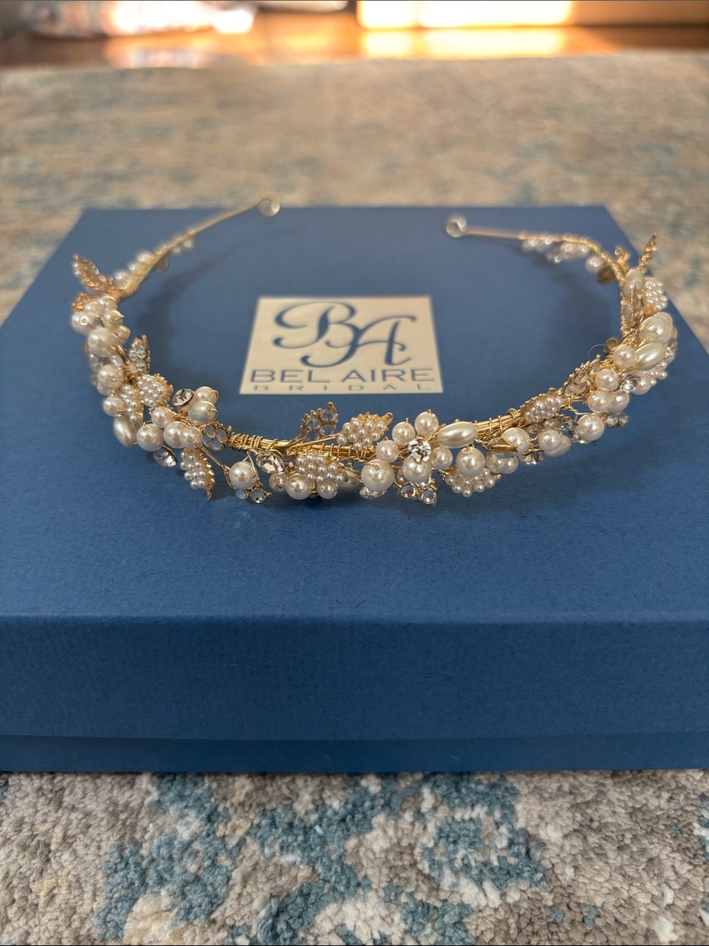Bel Aire Bride Gold Pearl and Crystal Bridal Headband